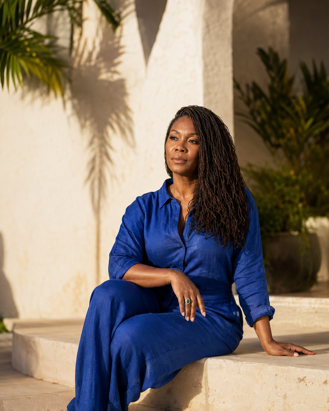Illustrated portrait of a woman wearing loose locs