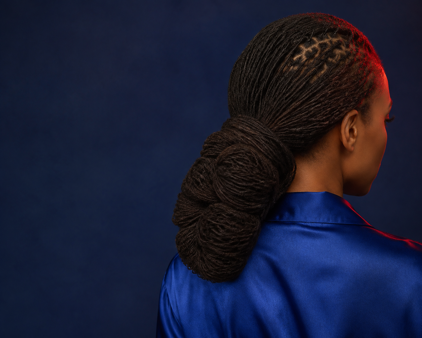 Illustrated rear view of an intricate loc updo